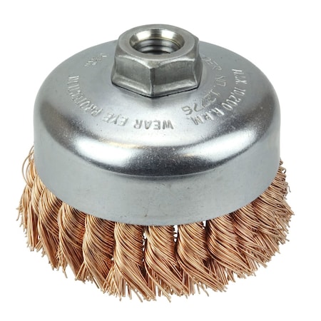 4 Single Row Knot Wire Cup Brush .020 Bronze 5/8-11 UNC Nut
